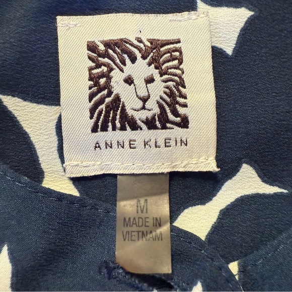 Anne Klein | Navy and White Long Sleeve Blouse | Sz M - Picture 6 of 9